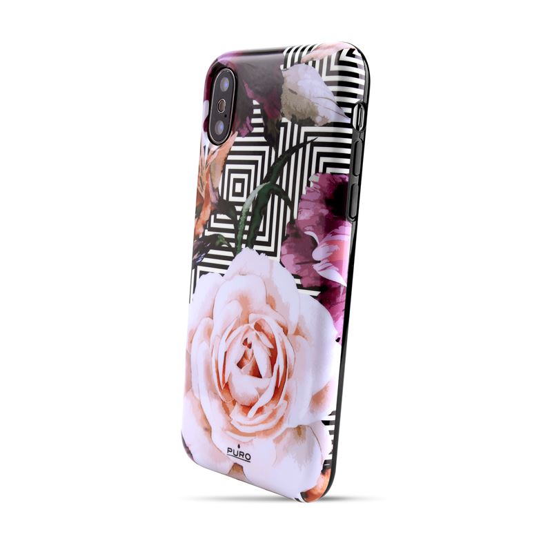 PURO Glam Geo Flowers - Case for iPhone Xs / X (Pink Peonies)