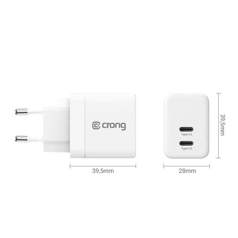 Crong Ultra Compact GaN - Wall charger 2x USB-C Power Delivery 35W (White)