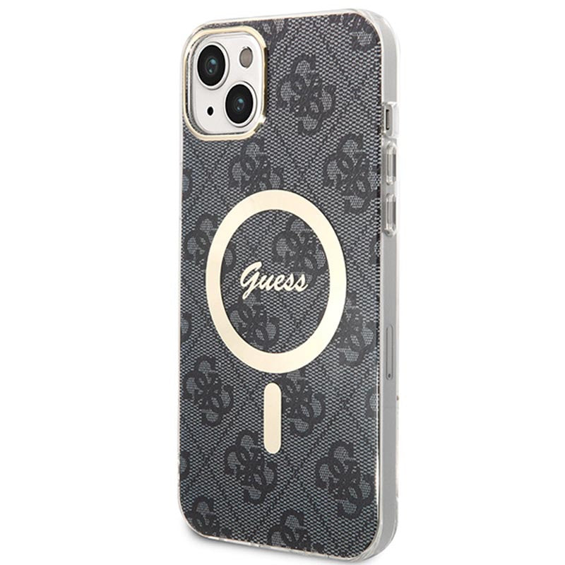 Guess Bundle Pack MagSafe 4G - Set hoesje voor iPhone 14 Plus + MagSafe oplader (Zwart/Goud)