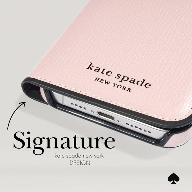 Kate Spade New York Wrap Folio Case - Leren Flip Case iPhone 15 Pro Max (Pale Vellum)