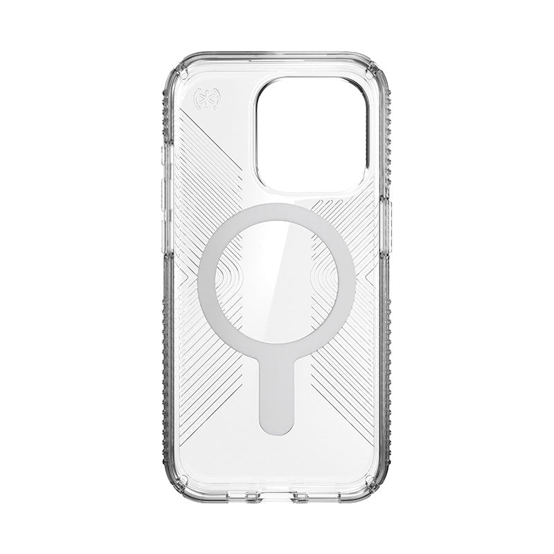 Speck Presidio Perfect-Clear Grip ClickLock & Magsafe - Case for iPhone 15 Pro (Clear / Chrome Finish / Serene Silver)