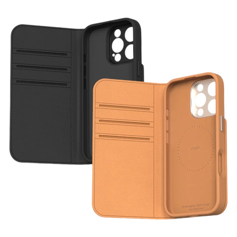 Moshi Overture MagSafe - 3-in-1 Leather Flip Case for iPhone 16 Pro (Caramel Brown)