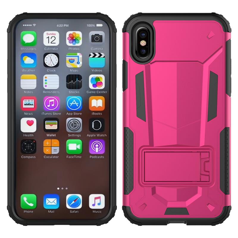 Zizo Hybrid Transformer Cover - Stoere Cover voor iPhone X met Standaard (Felroze/Zwart)