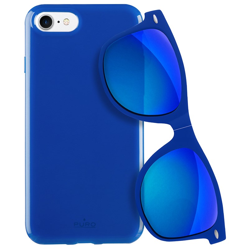 PURO Sunny Kit - Case set voor iPhone SE (2022/2020) / 8/7 + opvouwbare zonnebril (blauw)