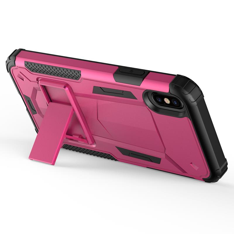 Zizo Hybrid Transformer Cover - Stoere Cover voor iPhone X met Standaard (Felroze/Zwart)