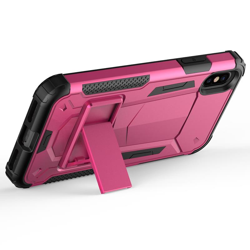 Zizo Hybrid Transformer Cover - Stoere Cover voor iPhone X met Standaard (Felroze/Zwart)