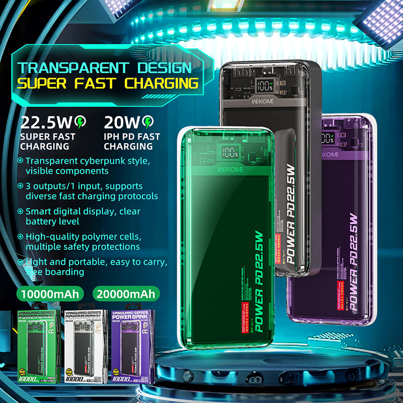 WEKOME WP-351 Vanguard-serie - Powerbank 20000 mAh PD 20W + QC 22,5W (groen / transparant)