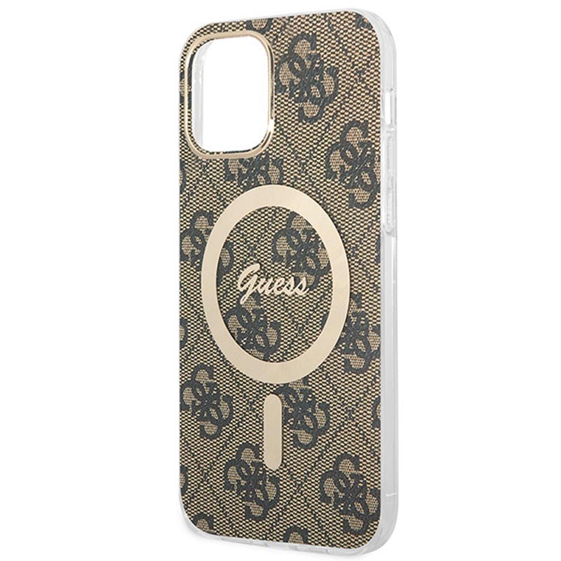 Guess Bundle Pack MagSafe 4G - Set hoesje voor iPhone 12 / iPhone 12 Pro + MagSafe oplader (Bruin/Goud)