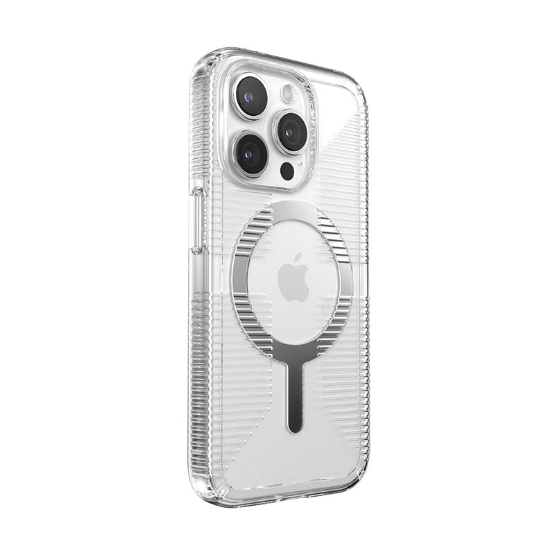 Speck Gemshell Grip + MagSafe - Case for iPhone 15 Pro (Clear / Chrome Finish)