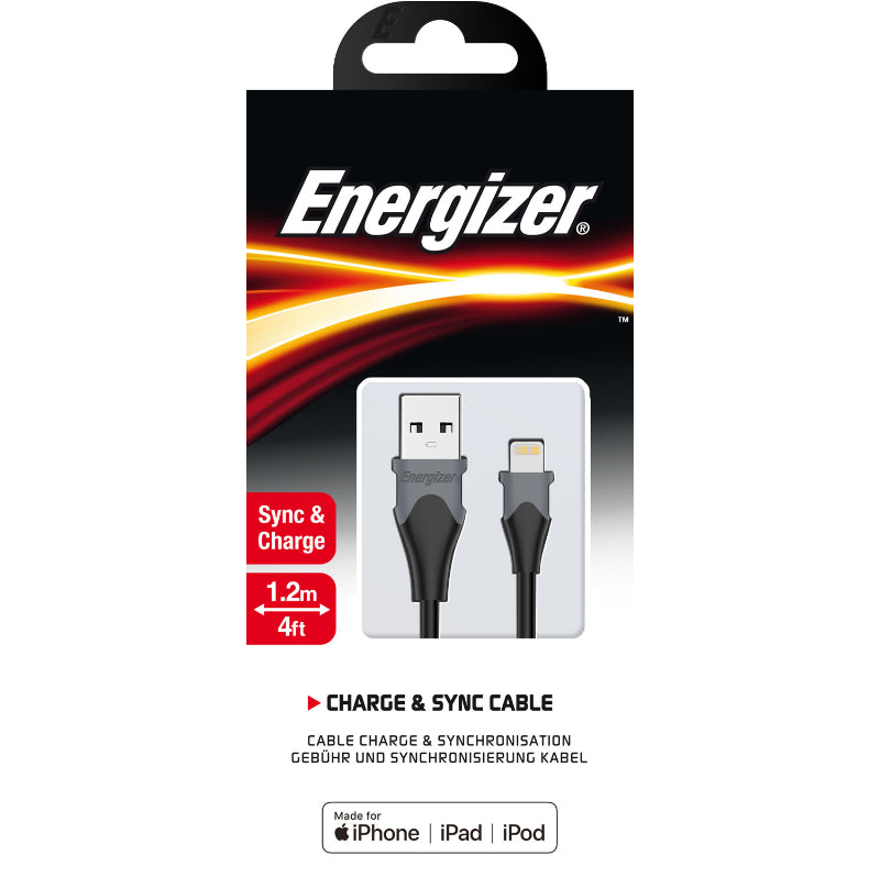 Energizer Classic - USB-A-zu-Lightning-Verbindungskabel MFi-zertifiziert 1,2 m (Schwarz)