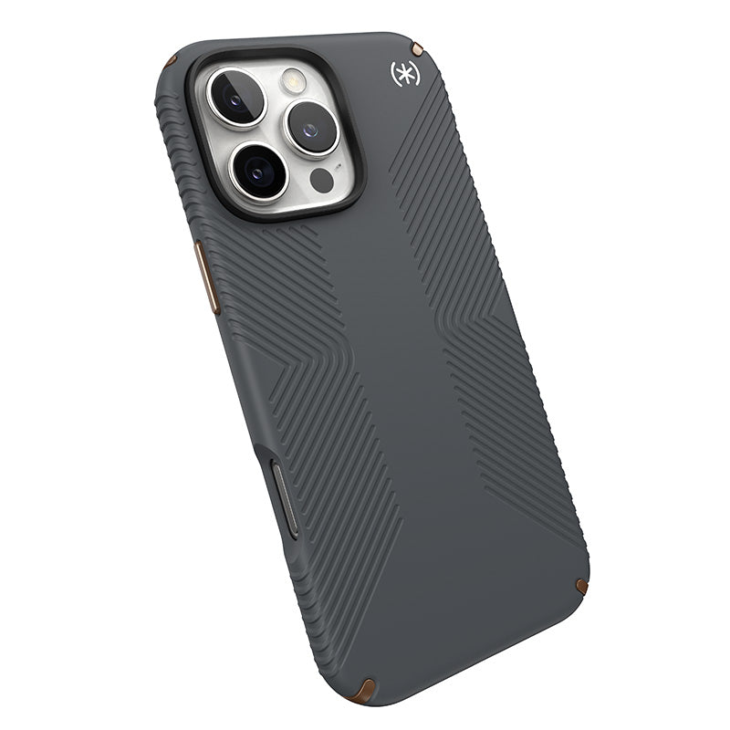 Speck Presidio2 Grip - Hoesje voor iPhone 16 Pro Max (Antracietgrijs / Koel brons / Wit)