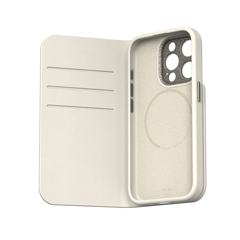 Moshi Overture MagSafe - Leather 3-in-1 case with flap for iPhone 15 Pro (Eggnog White)