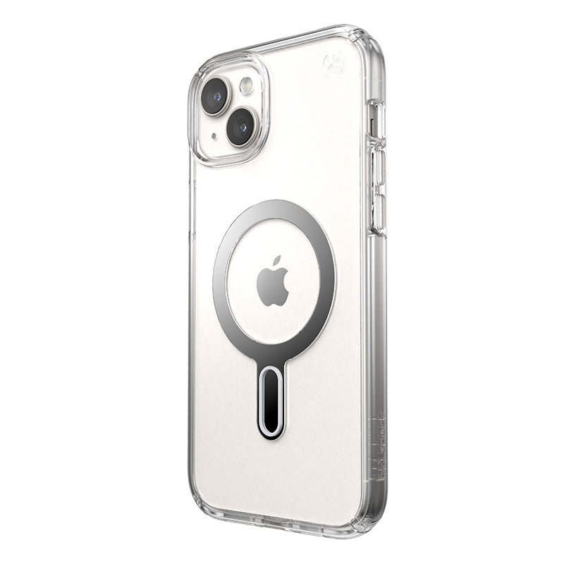 Speck Presidio Perfect-Clear ClickLock & Magsafe - Case for iPhone 15 Plus / iPhone 14 Plus (Clear / Chrome Finish / Serene Silver)