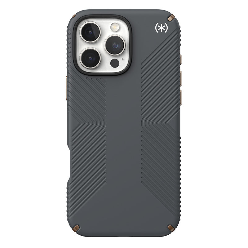 Speck Presidio2 Grip - Hoesje voor iPhone 16 Pro Max (Antracietgrijs / Koel brons / Wit)