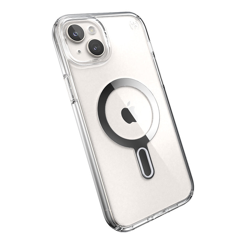 Speck Presidio Perfect-Clear ClickLock & Magsafe - Case for iPhone 15 Plus / iPhone 14 Plus (Clear / Chrome Finish / Serene Silver)