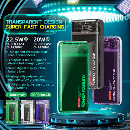 WEKOME WP-353 Vanguard-Serie – Powerbank 10000 mAh PD 20 W + QC 22,5 W (Lila / Transparent)