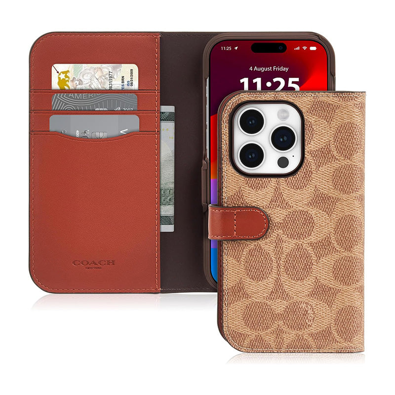 Coach Folio Signature C-hoesje - 2-in-1 hoesje met flipcover iPhone 15 Pro (bruin)