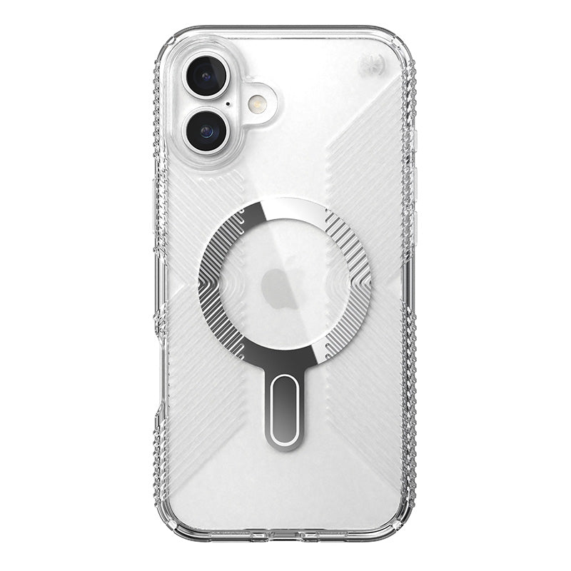 Speck Presidio Perfect-Clear Grip ClickLock &amp; MagSafe - Hoesje voor iPhone 16 Plus (Transparant / Chromen afwerking / Serene Silver)