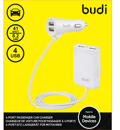 Budi – 4 USB-Autoladegerät (2 USB-Anschlüsse werden für die Rückseite des Autos verwendet)