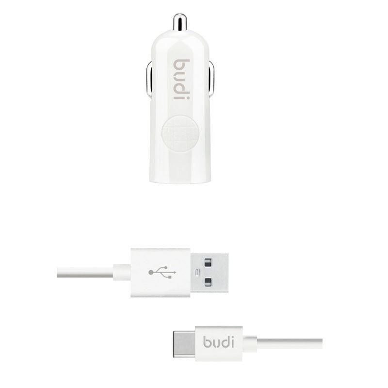 Budi – 1 USB-Autoladegerät mit LED-Anzeige + USB-Typ-C-Kabel