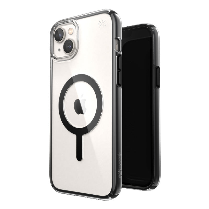 Speck Presidio Perfect-Clear with Impact Geometry + MagSafe - Case for iPhone 15 Plus / 14 Plus with MICROBAN coating (Clear / Black)