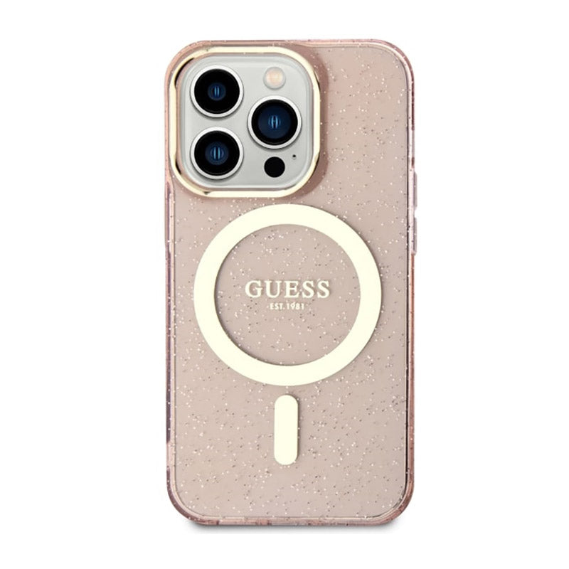 Guess Glitter Gold MagSafe - hoesje voor iPhone 14 Pro Max (roze)