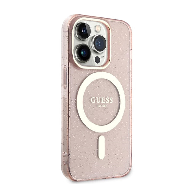 Guess Glitter Gold MagSafe - hoesje voor iPhone 14 Pro Max (roze)