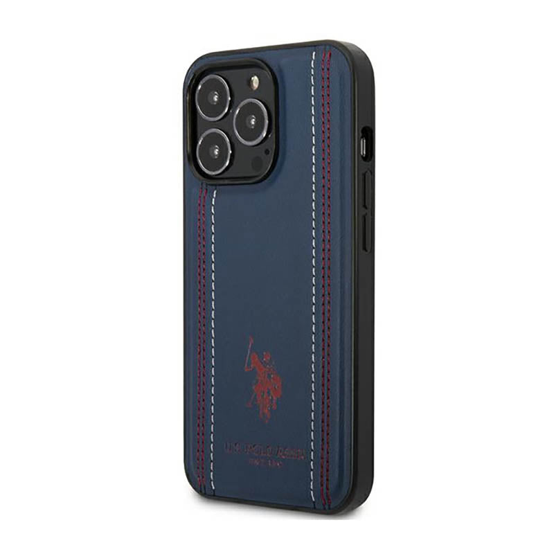 US Polo Assn Leather Stitch - Case voor iPhone 14 Pro Max (Marineblauw)