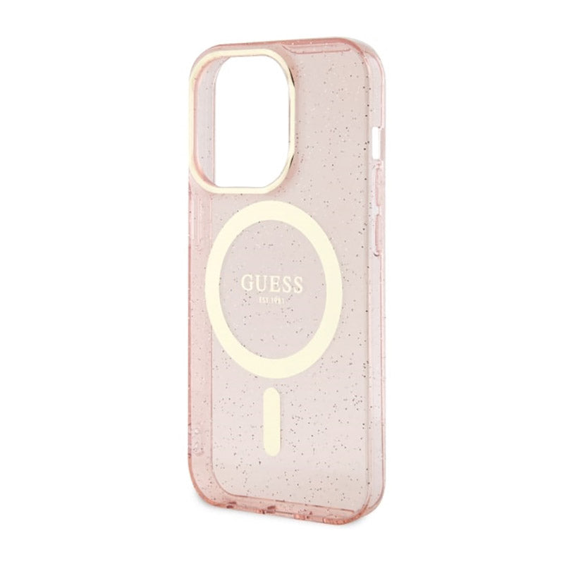 Guess Glitter Gold MagSafe - hoesje voor iPhone 14 Pro Max (roze)