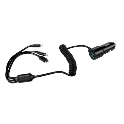 WEKOME WP-C44 Pop Digital Series - Car charger with integrated 3-in-1 USB-C / Lightning / Micro USB + 2x USB-A 33W cable (Black)