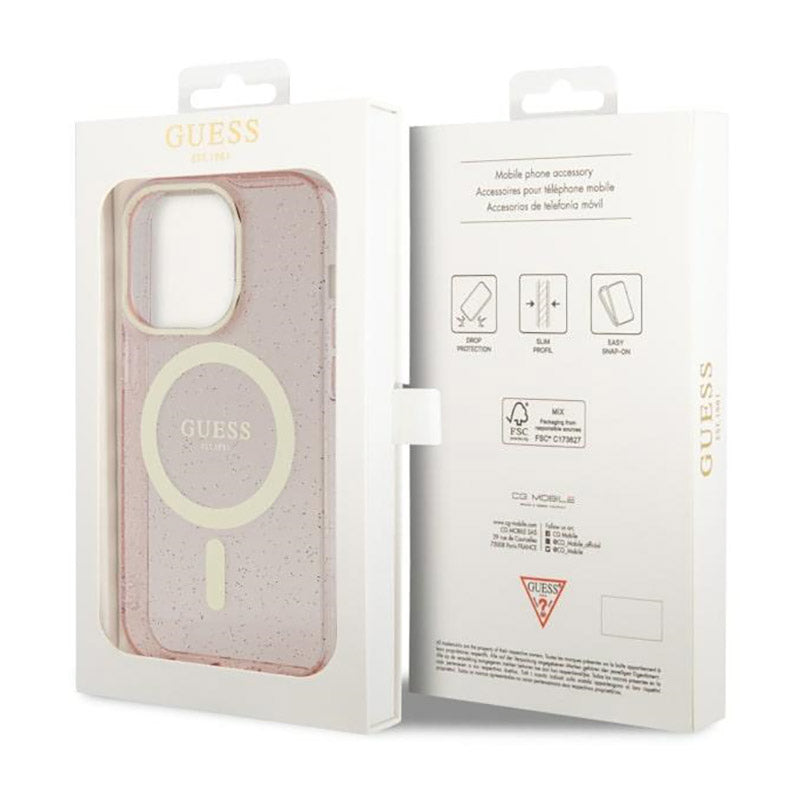 Guess Glitter Gold MagSafe - hoesje voor iPhone 14 Pro Max (roze)