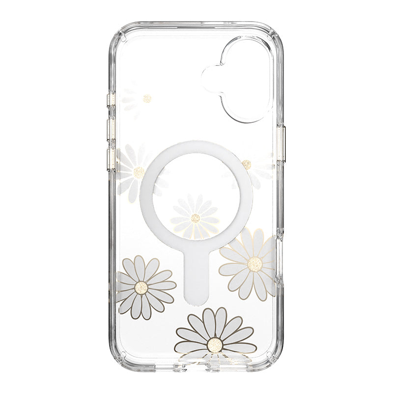 Speck Presidio Lux ClickLock &amp; MagSafe - Hoesje voor iPhone 16 Plus (Sunshine Daisies / Transparant / Goud)