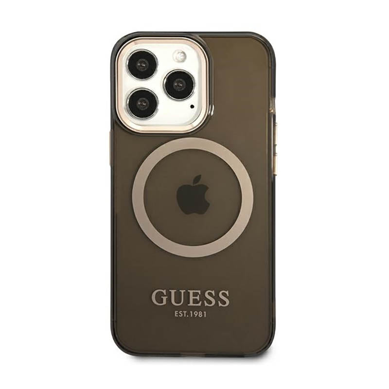 Guess Gold Outline Translucent MagSafe - Hülle für iPhone 13 Pro Max (Schwarz)