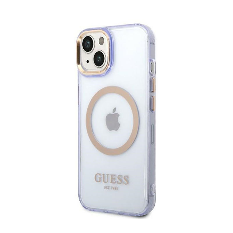 Guess Gold Outline Translucent MagSafe - Hülle für iPhone 14 (Lila)