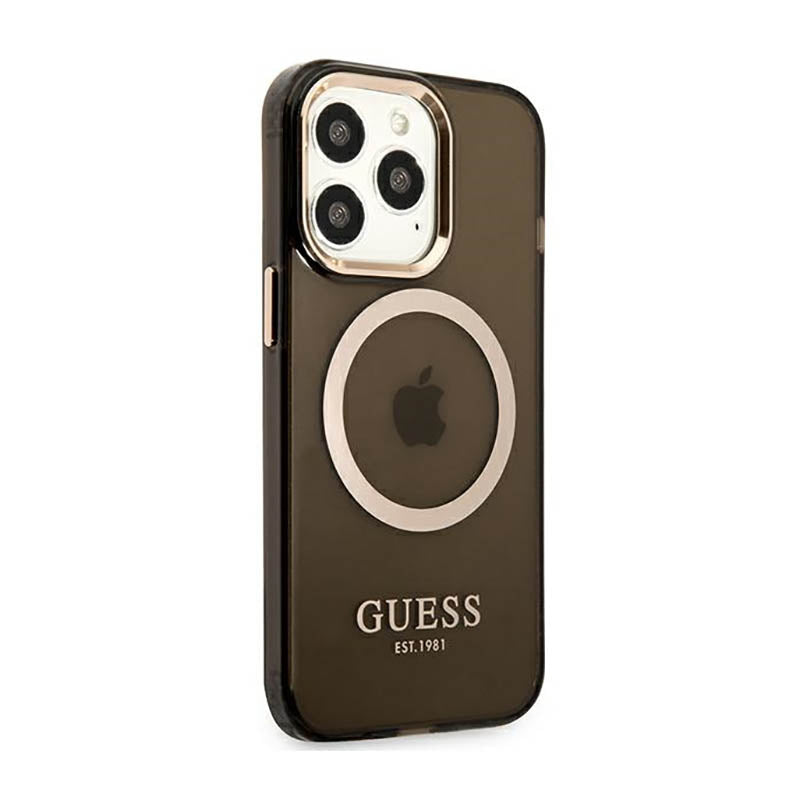 Guess Gold Outline Translucent MagSafe - Hülle für iPhone 13 Pro Max (Schwarz)