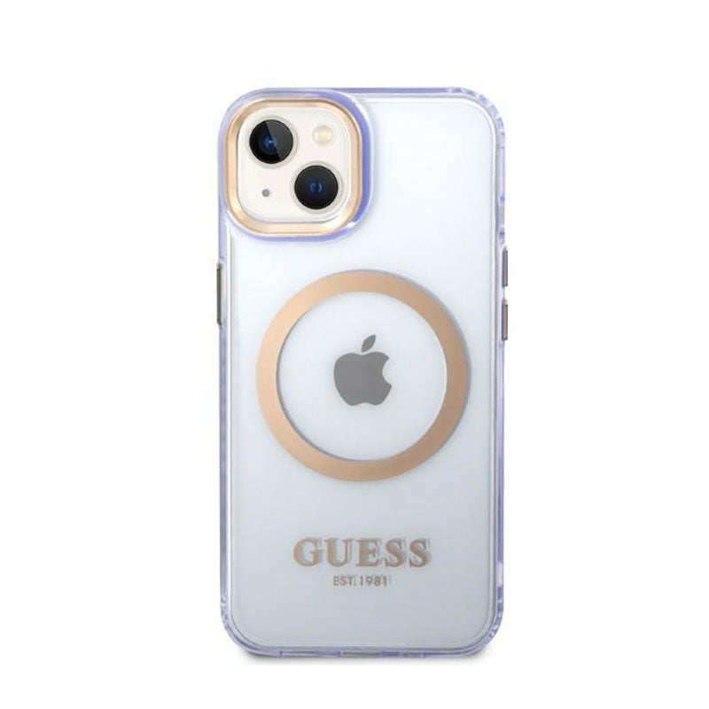 Guess Gold Outline Translucent MagSafe - Hülle für iPhone 14 (Lila)