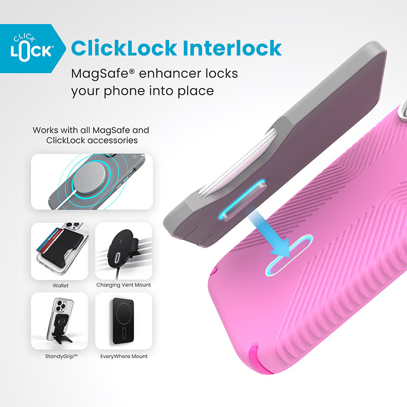 Speck Presidio2 Grip ClickLock &amp; MagSafe - Hoesje voor iPhone 16 (True Pink / Shocking Pink / Wit)