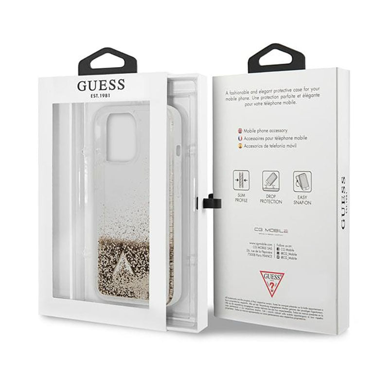 Guess Liquid Glitter Charms - hoesje voor iPhone 14 Pro (goud)