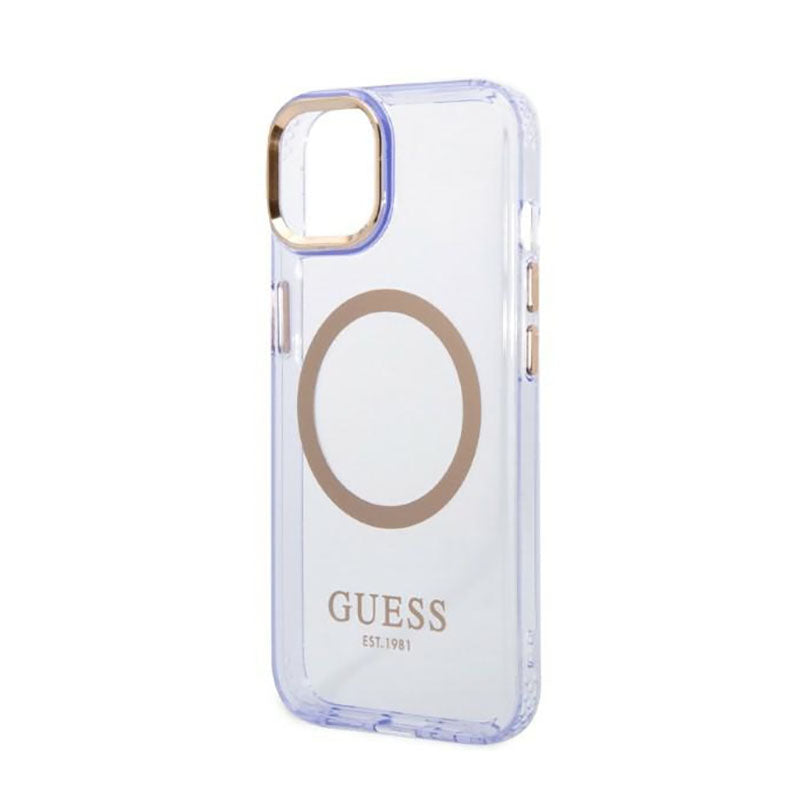 Guess Gold Outline Translucent MagSafe - Hülle für iPhone 14 (Lila)