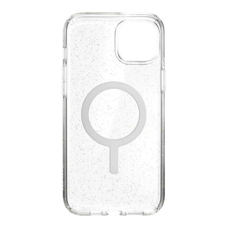 Speck Presidio Perfect-Clear met glitter + MagSafe - hoesje voor iPhone 15 Plus / 14 Plus met MICROBAN-coating (helder / goudglitter)