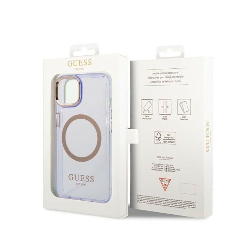 Guess Gold Outline Translucent MagSafe - Hülle für iPhone 14 (Lila)