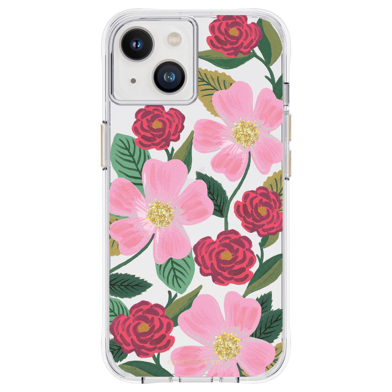 Rifle Paper Clear - Hoesje gedecoreerd in goud voor iPhone 14 / iPhone 13 (Rose Garden)