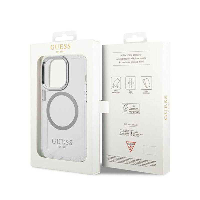 Guess Metal Outline MagSafe - hoesje voor iPhone 14 Pro (doorzichtig)