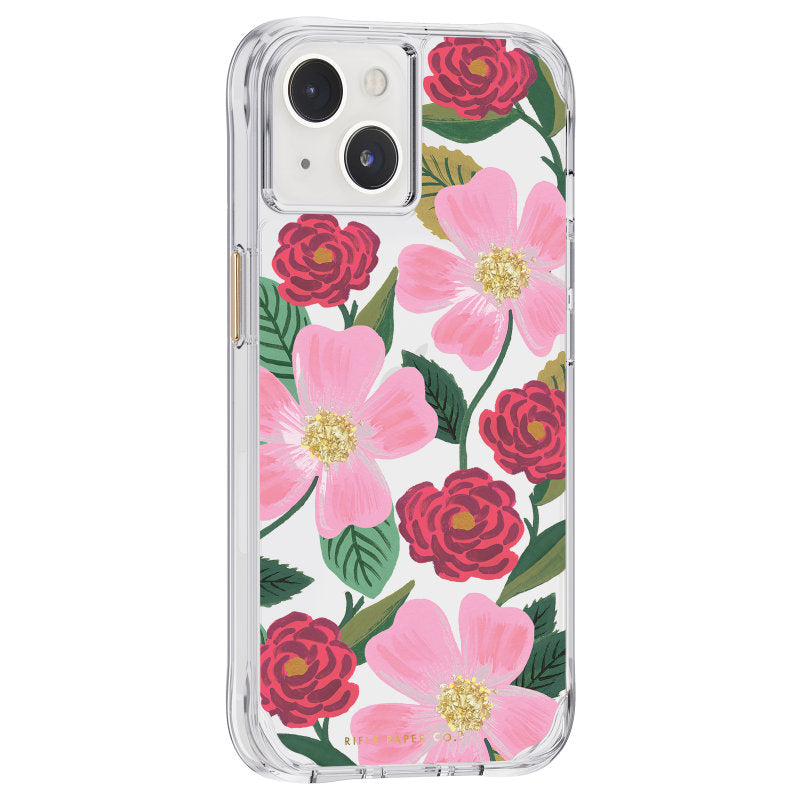 Rifle Paper Clear - Hoesje gedecoreerd in goud voor iPhone 14 / iPhone 13 (Rose Garden)