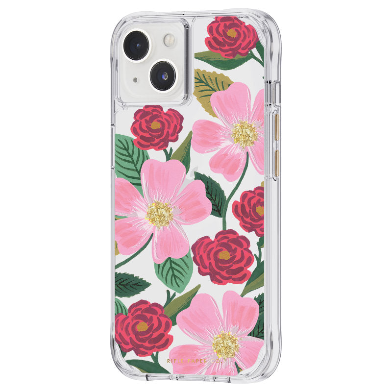 Rifle Paper Clear - Hoesje gedecoreerd in goud voor iPhone 14 / iPhone 13 (Rose Garden)