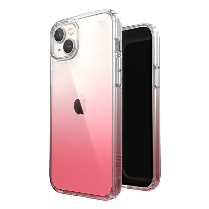 Speck Presidio Perfect-Clear + Ombre - Case for iPhone 14 Plus with MICROBAN (Clear / Vintage Rose Fade)