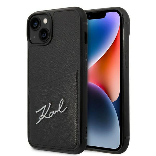 Karl Lagerfeld Signature Logo Cardslot - Hülle für iPhone 14 Plus (Schwarz)