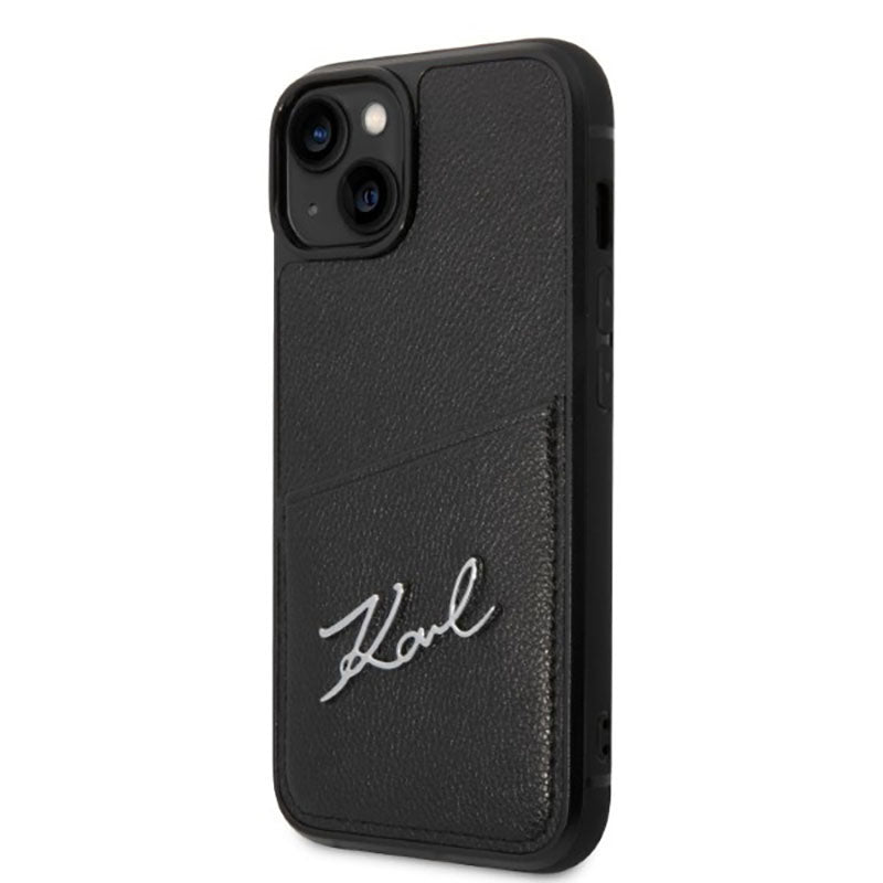 Karl Lagerfeld Signature Logo Cardslot - Hülle für iPhone 14 Plus (Schwarz)