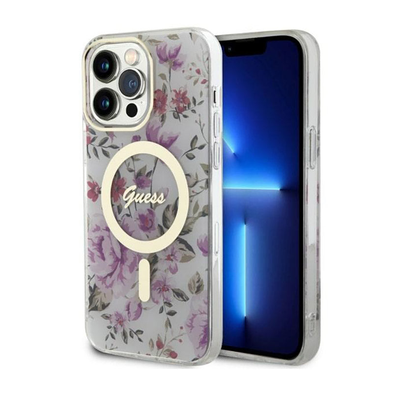 Guess Flower MagSafe - Hülle für iPhone 14 Pro (Transparent)