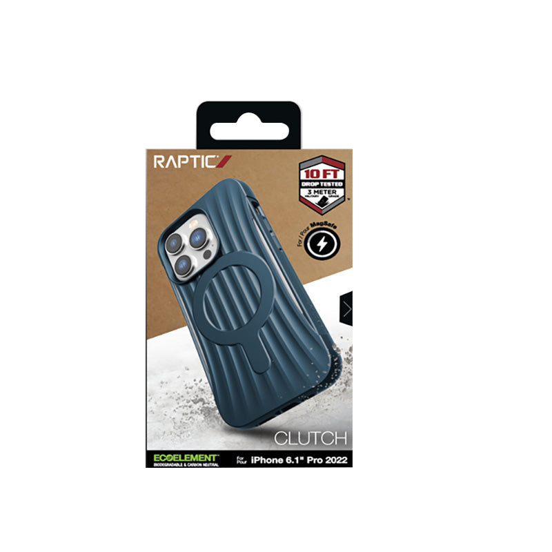 X-Doria Raptic Clutch MagSafe - Biologisch afbreekbaar hoesje voor iPhone 14 Pro (valtest op 3 m) (Marine Blue)